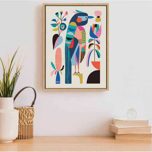 Colorful Mid Century Modern Kookaburra Oil Painting