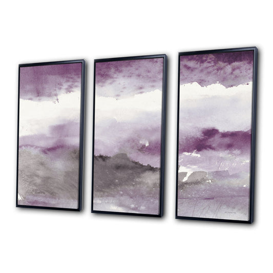 Amethyst and Gray Abstract Oil Painting Triptych for Modern Home Decor