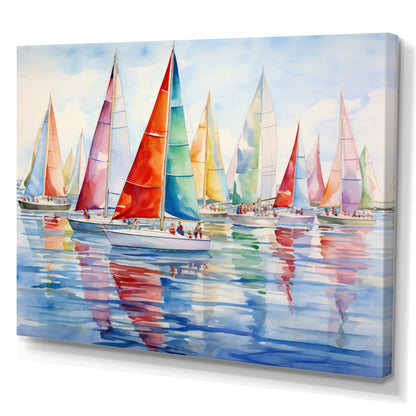 Colorful Sailing Regatta Oil Painting on Watercolor Canvas