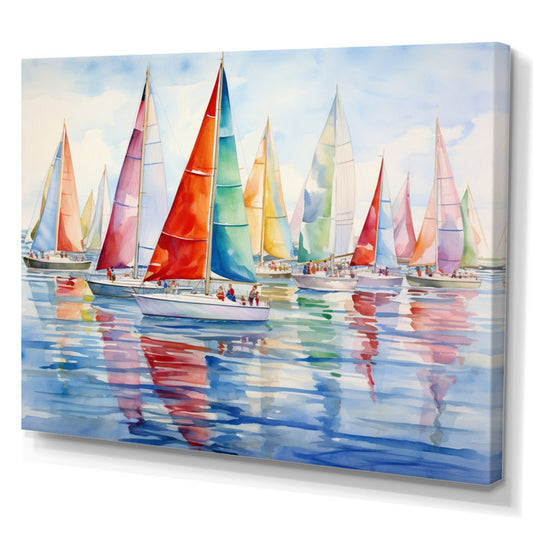 Colorful Sailing Regatta Oil Painting on Watercolor Canvas