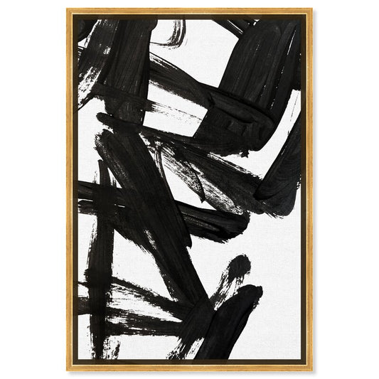 Abstract Black Brushstroke Oil Painting for Modern Home Decor