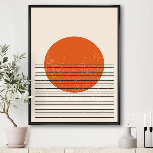 Contemporary Abstract Oil Painting with Geometric Shapes and Warm Sunset Tones
