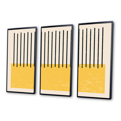 Abstract Geometric Art Triptych with Minimalist Yellow and Black Design