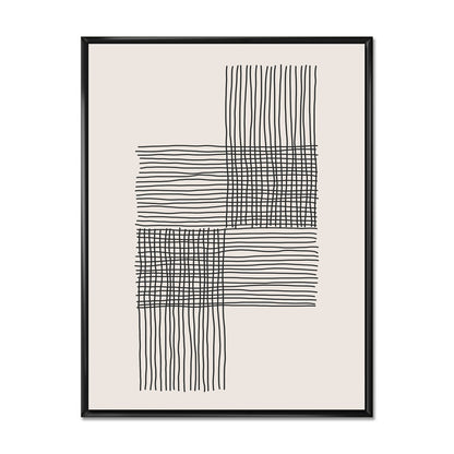 Elegant Minimalist Black and White Geometric Abstract Oil Painting