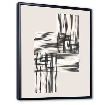 Elegant Minimalist Black and White Geometric Abstract Oil Painting
