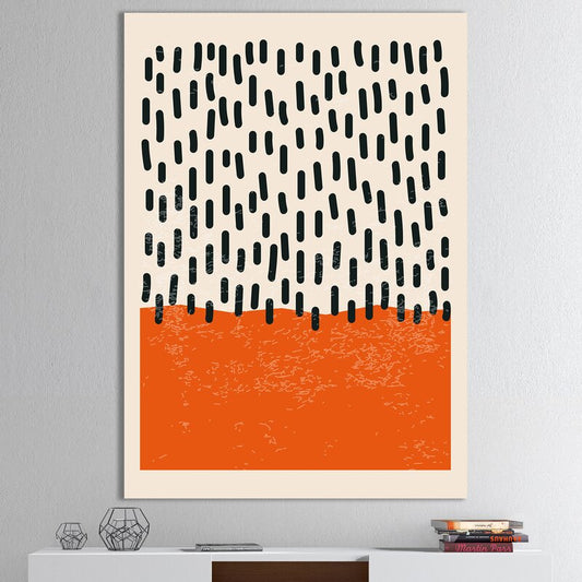 Abstract Geometric Oil Painting with Bold Orange and Black Patterns