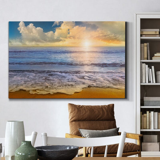 Serene Sunset at Mirade Beach - Captivating Ocean Waves Oil Painting