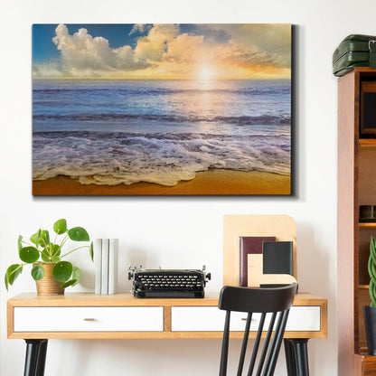 Serene Sunset at Mirade Beach - Captivating Ocean Waves Oil Painting