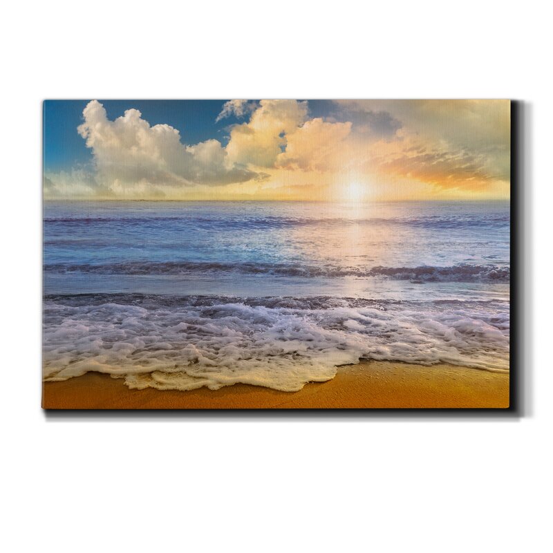 Serene Sunset at Mirade Beach - Captivating Ocean Waves Oil Painting
