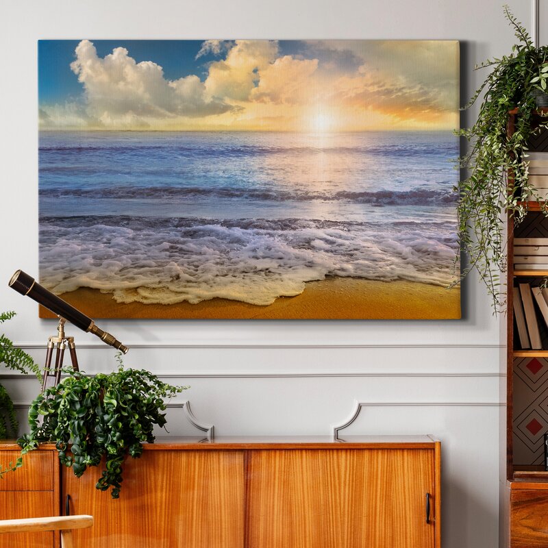 Serene Sunset at Mirade Beach - Captivating Ocean Waves Oil Painting