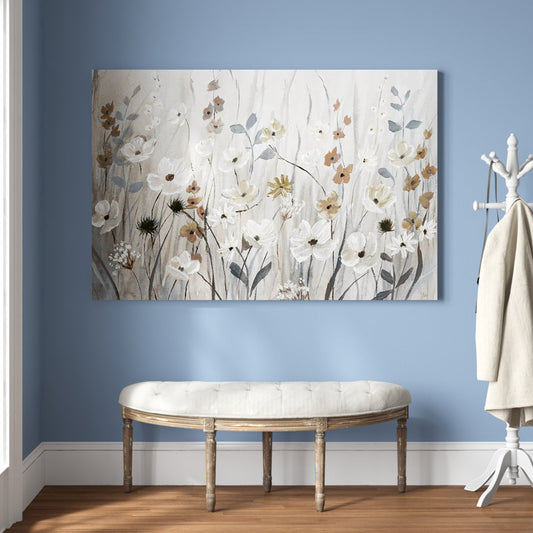 Tranquil Floral Landscape Oil Painting - Elegant White Meadow Art