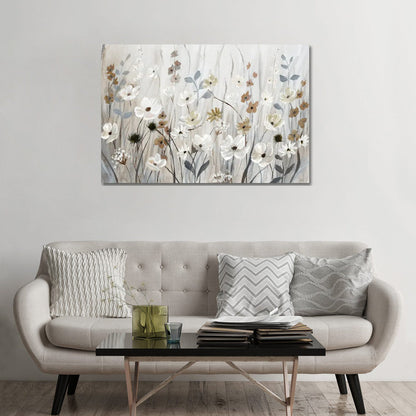 Tranquil Floral Landscape Oil Painting - Elegant White Meadow Art