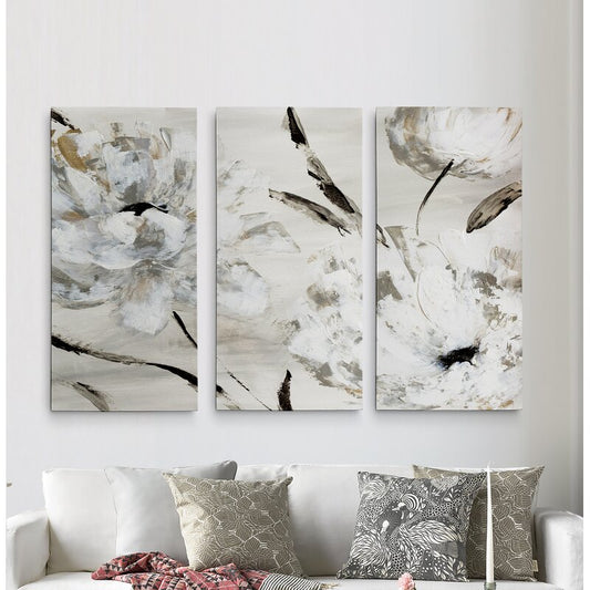 Elegant White Floral Triptych Canvas Art for Modern Home Decor
