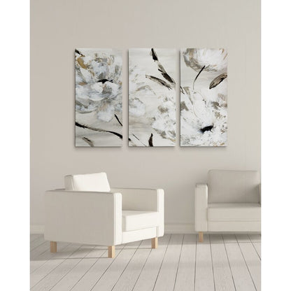 Elegant White Floral Triptych Canvas Art for Modern Home Decor