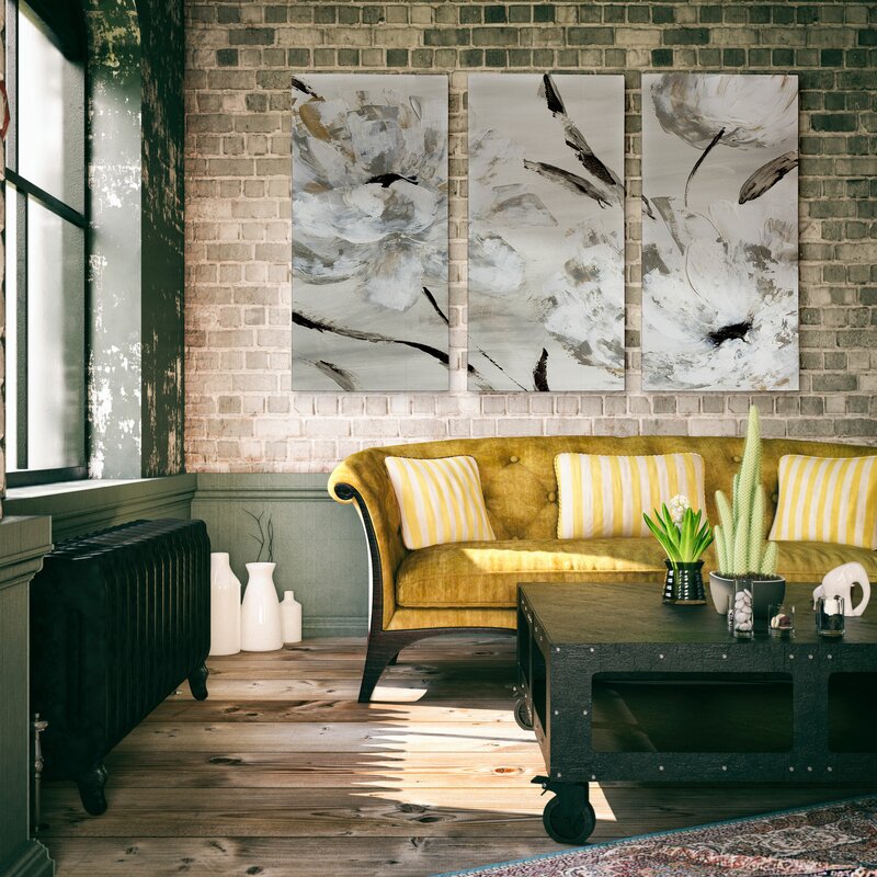 Elegant White Floral Triptych Canvas Art for Modern Home Decor