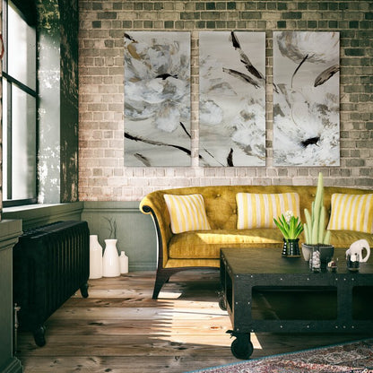 Elegant White Floral Triptych Canvas Art for Modern Home Decor