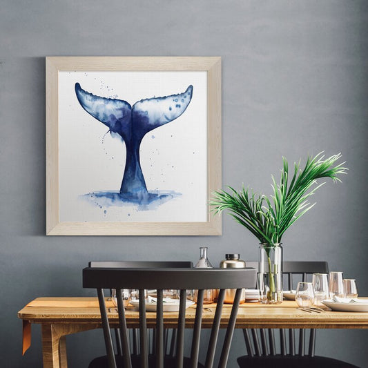 Whale Tail Abstract Oil Painting for Coastal Home Decor