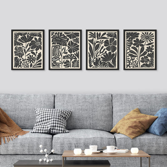Modern Black and White Botanical Wall Art Set for Stylish Home Decor