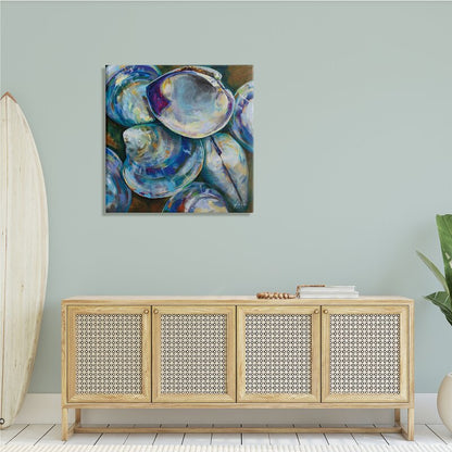 Coastal Invertebrates: Modern Oil Painting of Clam Shells in Vibrant Colors