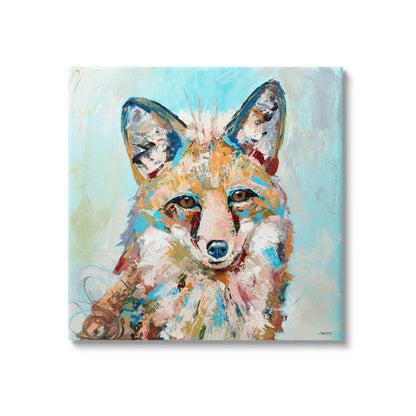 Vibrant Blue Accent Fox Portrait - Modern Animal Oil Painting