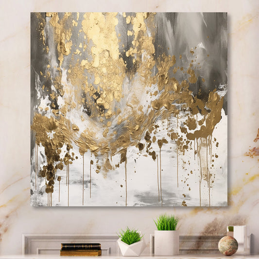 Elegant Abstract Gold Drip Oil Painting for Contemporary Home Decor