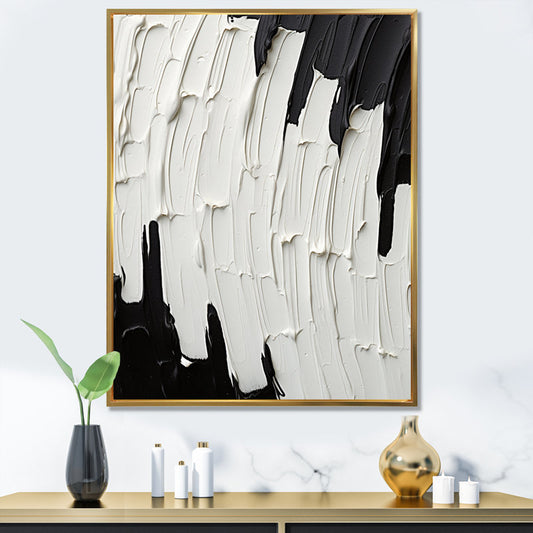 Black and White Abstract Oil Painting for Modern Home Decor