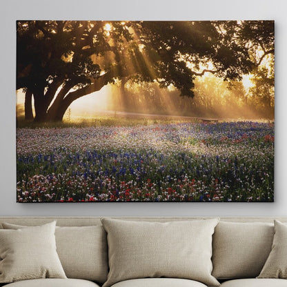 Enchanting Sunrise Over a Colorful Meadow Landscape Oil Painting