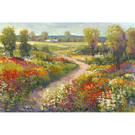 Serene Floral Pathway Oil Painting