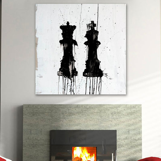 Elegant Black and White Oil Painting of Kings and Queens for Modern Decor