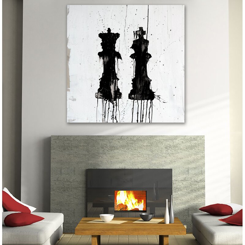 Elegant Black and White Oil Painting of Kings and Queens for Modern Decor