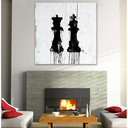Elegant Black and White Oil Painting of Kings and Queens for Modern Decor