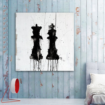 Elegant Black and White Oil Painting of Kings and Queens for Modern Decor