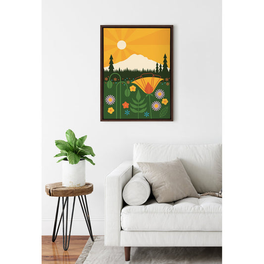 Vibrant Mt. Rainier Landscape Oil Painting with Flowers and Sun