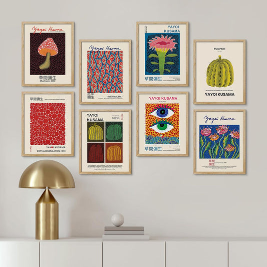 Vibrant Abstract Oil Painting with Mushrooms and Pumpkins