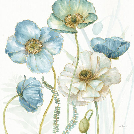 Delicate Blue and White Floral Oil Painting