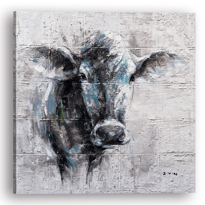 Elegant Cow Portrait Oil Painting for Modern Home Decor