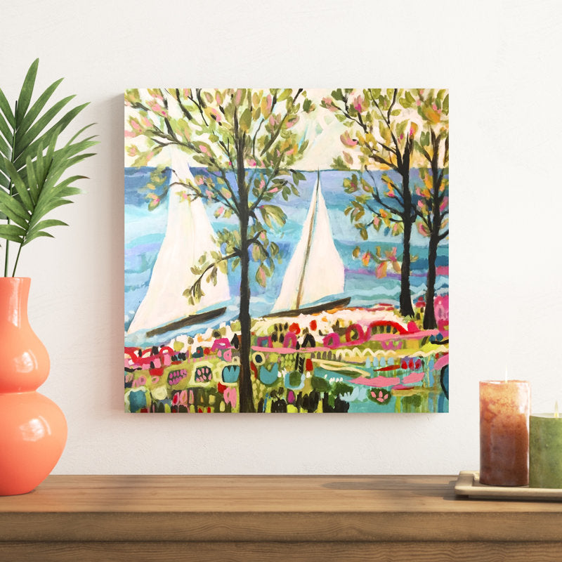 Whimsical Sailboats on a Colorful Coastal Landscape