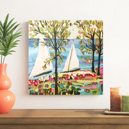 Whimsical Sailboats on a Colorful Coastal Landscape