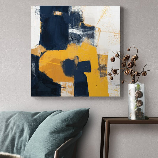 Navy and Gold Abstract Oil Painting for Modern Home Decor