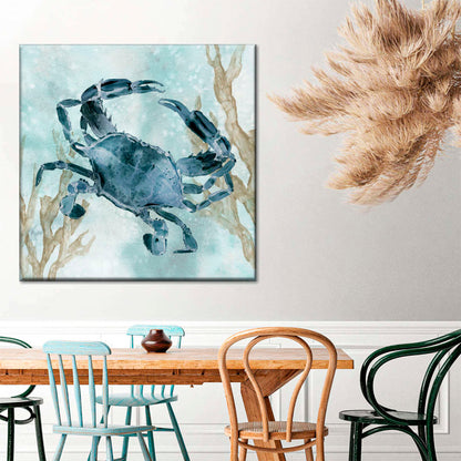 Elegant Navy Crab Oil Painting for Coastal Home Decor