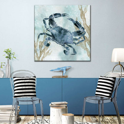 Elegant Navy Crab Oil Painting for Coastal Home Decor