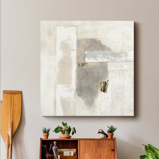 Elegant Abstract Oil Painting in Neutral Gold and Silver Tones for Modern Decor