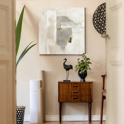 Elegant Abstract Oil Painting in Neutral Gold and Silver Tones for Modern Decor