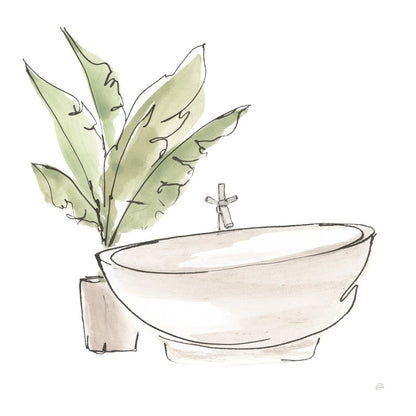 Elegant Neutral Tub with Green Plant - Modern Oil Painting Decor