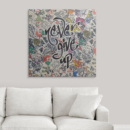 Urban Motivational Art - Never Give Up Oil Painting for Modern Spaces