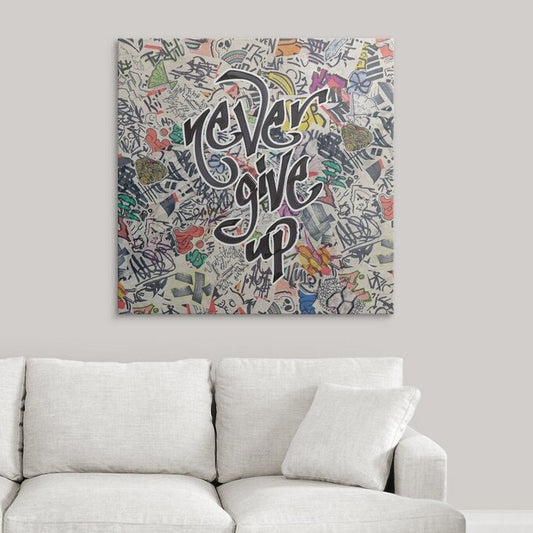 Urban Motivational Art - Never Give Up Oil Painting for Modern Spaces