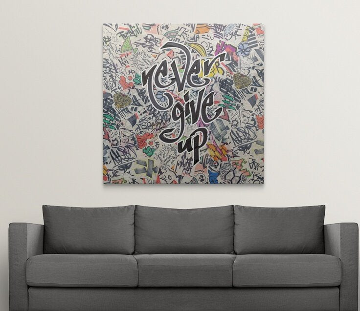 Urban Motivational Art - Never Give Up Oil Painting for Modern Spaces