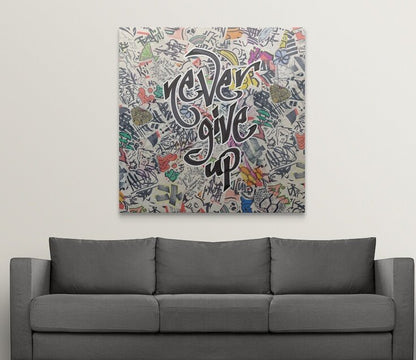 Urban Motivational Art - Never Give Up Oil Painting for Modern Spaces