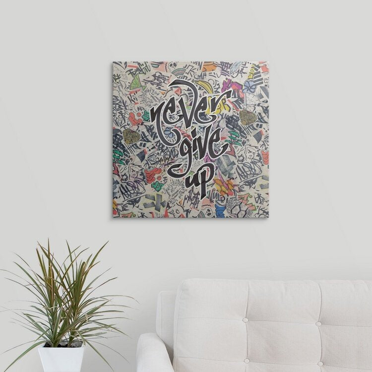 Urban Motivational Art - Never Give Up Oil Painting for Modern Spaces