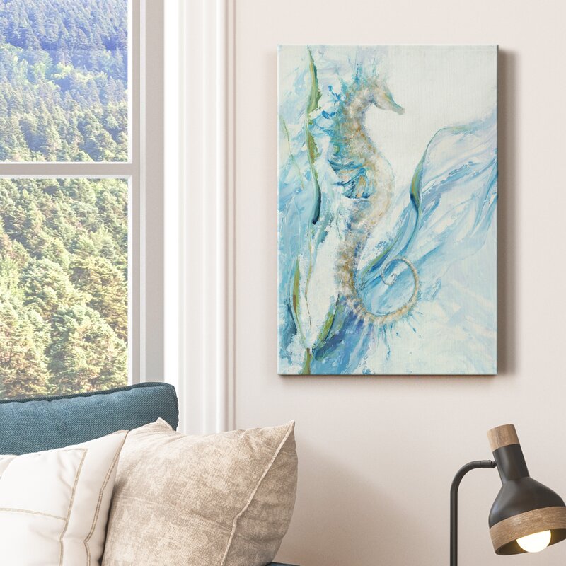 Elegant Seahorse Oil Painting with Serene Oceanic Hues